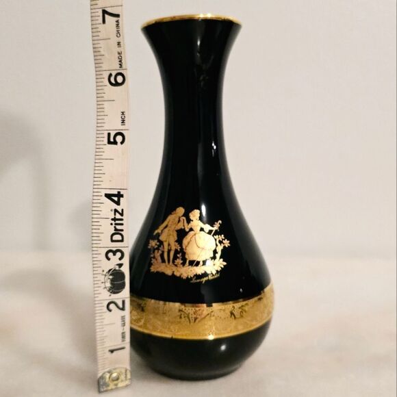 Limoges Castel Porcelain Cobalt Dark Blue Vintage Vase Lovers Scene with Gold - Picture 6 of 8